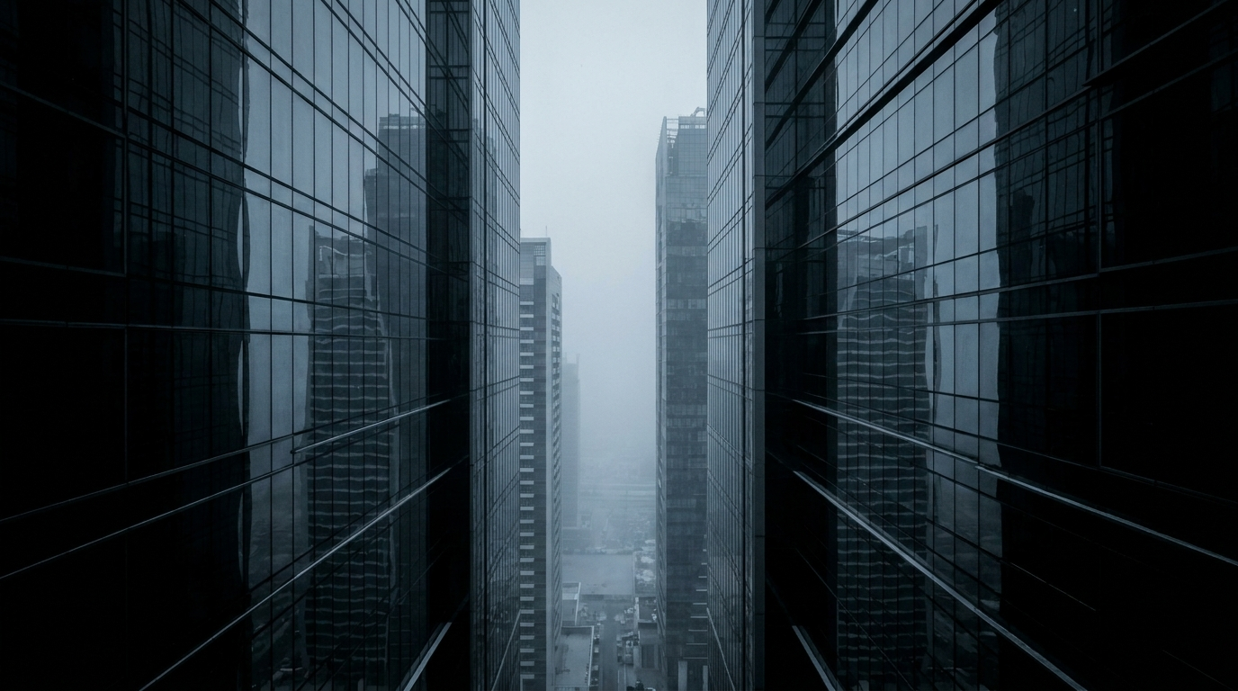 Glass canyon between towers